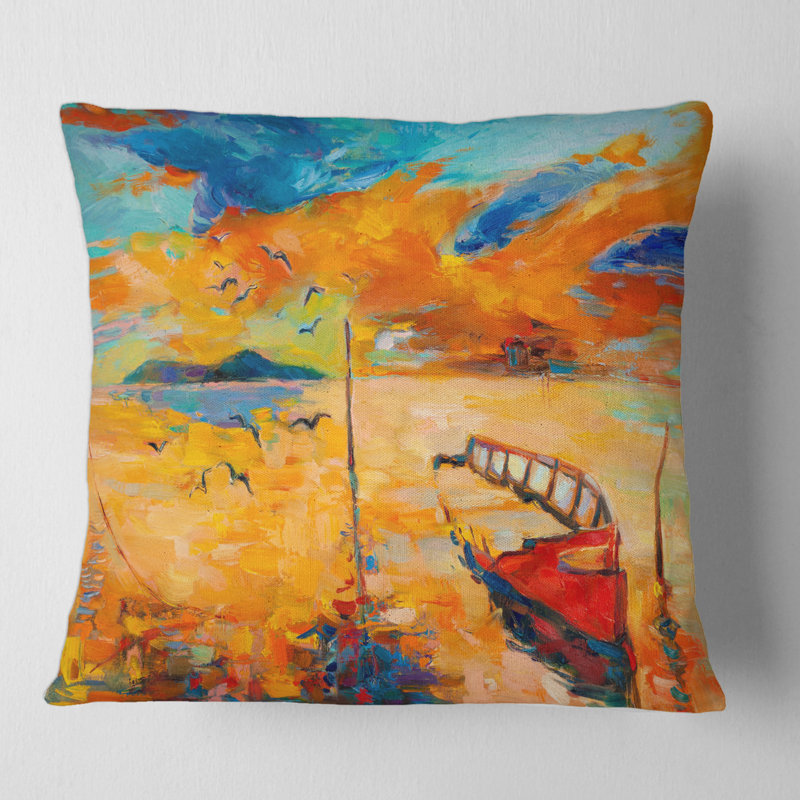 Housse de coussin carré et bateau Boat Pendant Evening Glow the Lake, 16" x 16"