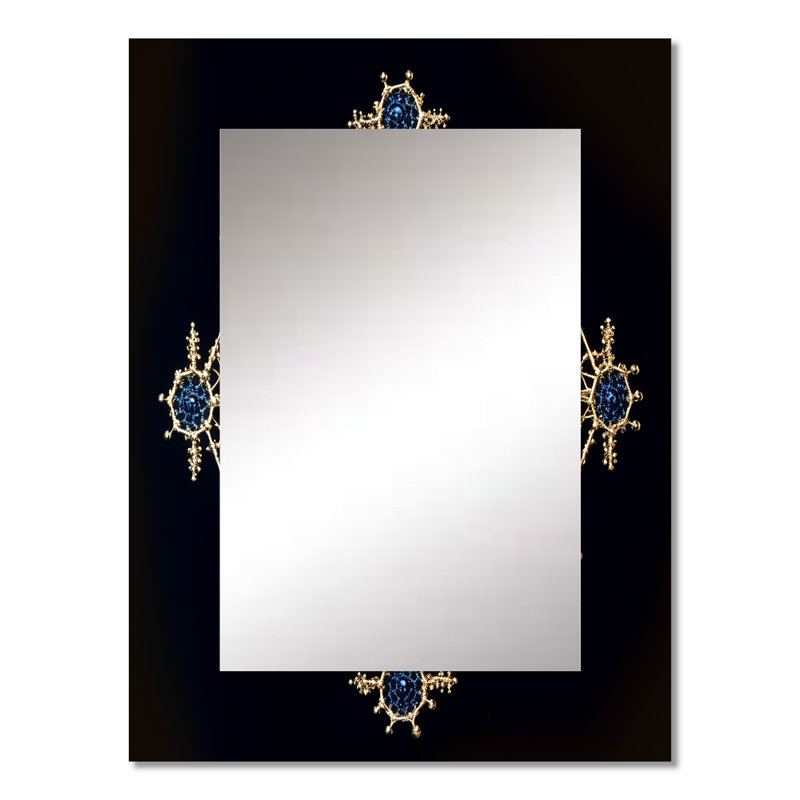 Cosmic Mandal In Gold And Blue - Boho Mandala Decorative Mirror, Traditional Large Wall Mirror, Printed Metal Art, 40" x 30"