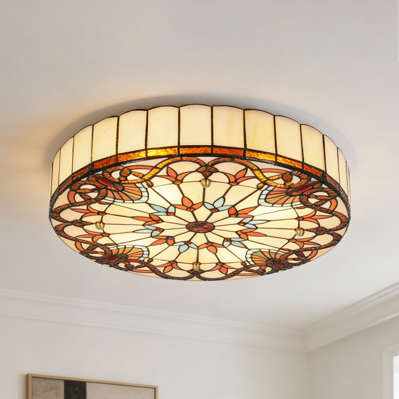 20" 4 - Lights Vintage Tiffany Stained Glass Flush Mount Dimmable