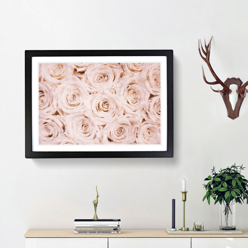 Wall of Pink Roses - Picture Frame Graphic Art Print, 33cm H x 45cm W x 2cm D, Black Framed