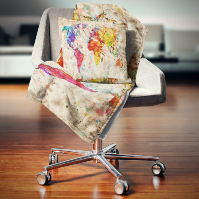 Vintage World Map Watercolor - Maps & Flags Printed Throw Pillow