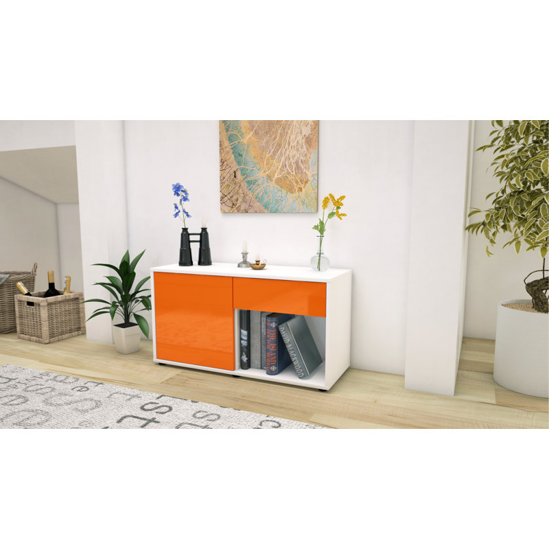 Keyon 92 cm W Chest of Drawers, High-gloss Orange / Matte White