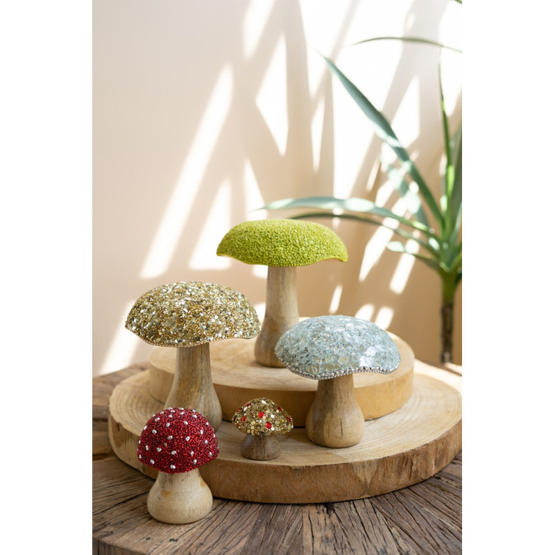  Ensemble de champignon décoratif avec dessus en mosaïque - cinq pièces, 5,5 po de hauteur