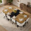 Ensemble de table de salle à manger 9 pièces carrée avec grain de bois bicolore et chaises en velours beige, idéal pour les réunions de famille et les cuisines modernes