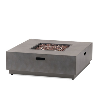 Modern Square Fireplace With 50,000 , Iron Structure, 39.85"x39.85"x12.87", No Assembly, Stone Gray Finish, Propane Fireplace, Output, Frame, Color,
