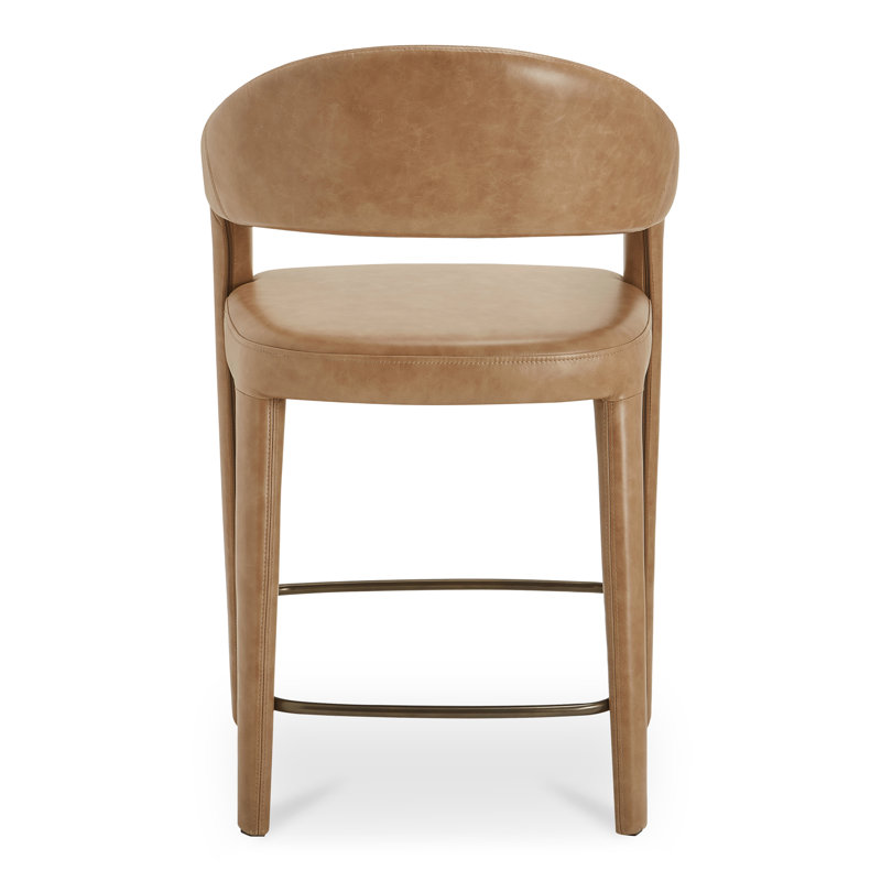 Martens Upholstered Stool, Brown Genuine Leather, Counter Stool (26.4" Seat Height)