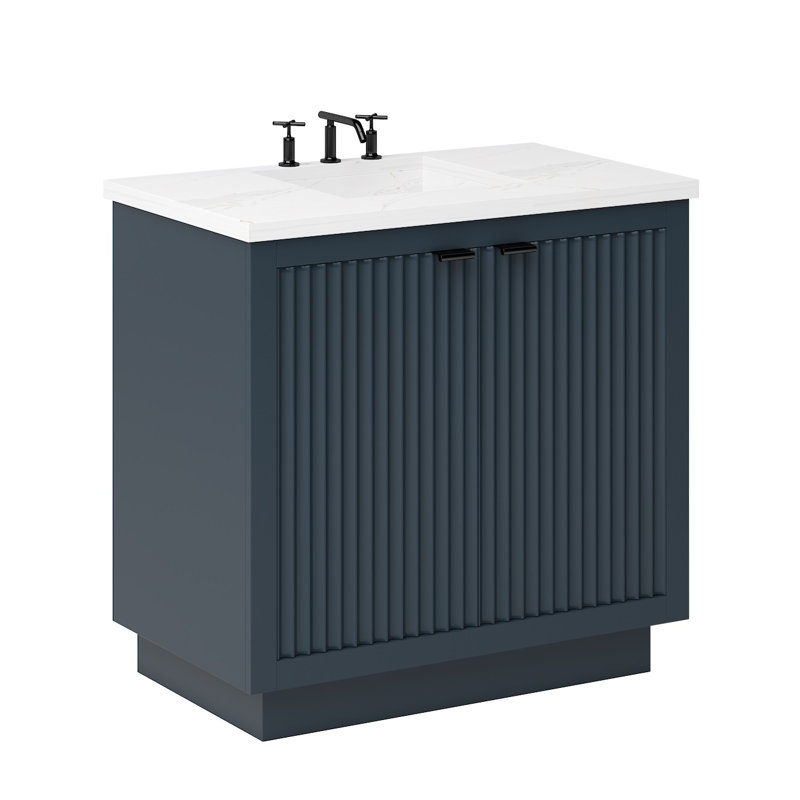 Lecrieú Single Bath Vanity, 30", Matte Black, Hague Blue