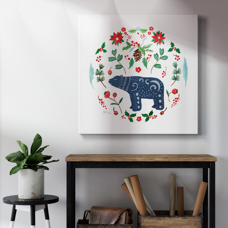 Ours de Noël de Noël - Toile tendue avec châssis de qualité supérieure - prête à être accrochée
