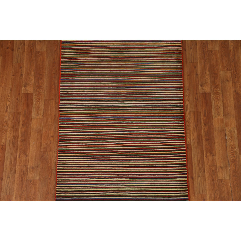 Tapis brun en laine noué à la main de conception unique 3 pi 1 po x 4 pi 11 po New Age