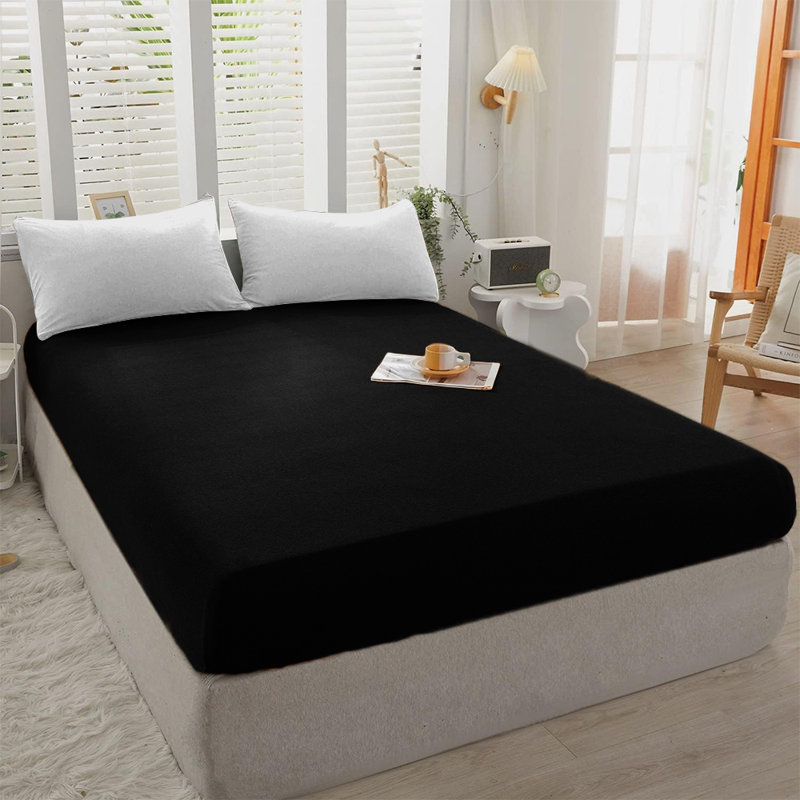 Cotton Blend 30cm Deep Pocket Jersey Fitted Sheet, Black, Kingsize (5')