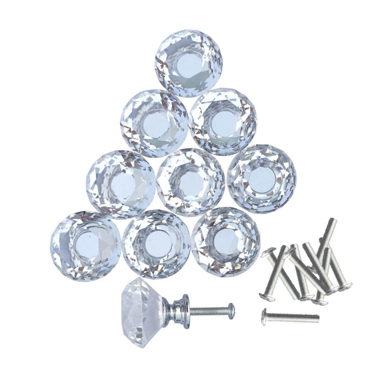 Clear Glass Diamond Cut Cabinet Knobs with Mounting Hardware