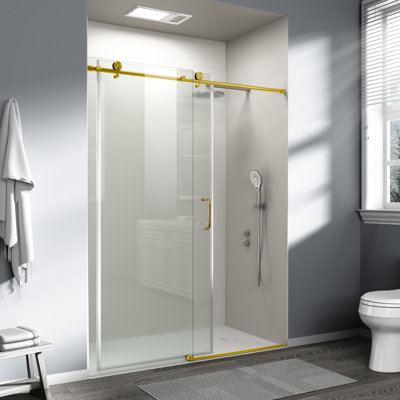 56" - 60" W x 76" H Single Sliding Frameless Shower Door, Sliding Door with 1/4" (6mm) Tempered Glass, Anti-Shatter Film for Walk-in Shower