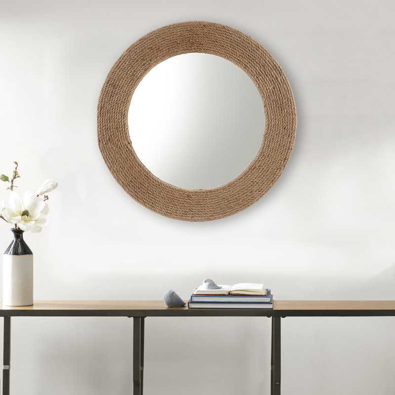 Coastal Charm Natural Jute Rope 26" Round Wall Mirror