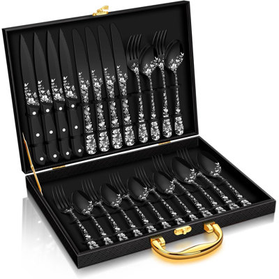 24-Piece Stainless Steel Flatware Set With Gift Box, Mirror Finish Cutlery For Home, Restaurant, And Hotel Use, Includes Forks, Spoons, Knives, And Steak Knives, Dishwasher Safe