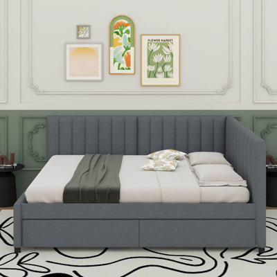 Full Size Upholstered Daybed With Storage Drawers