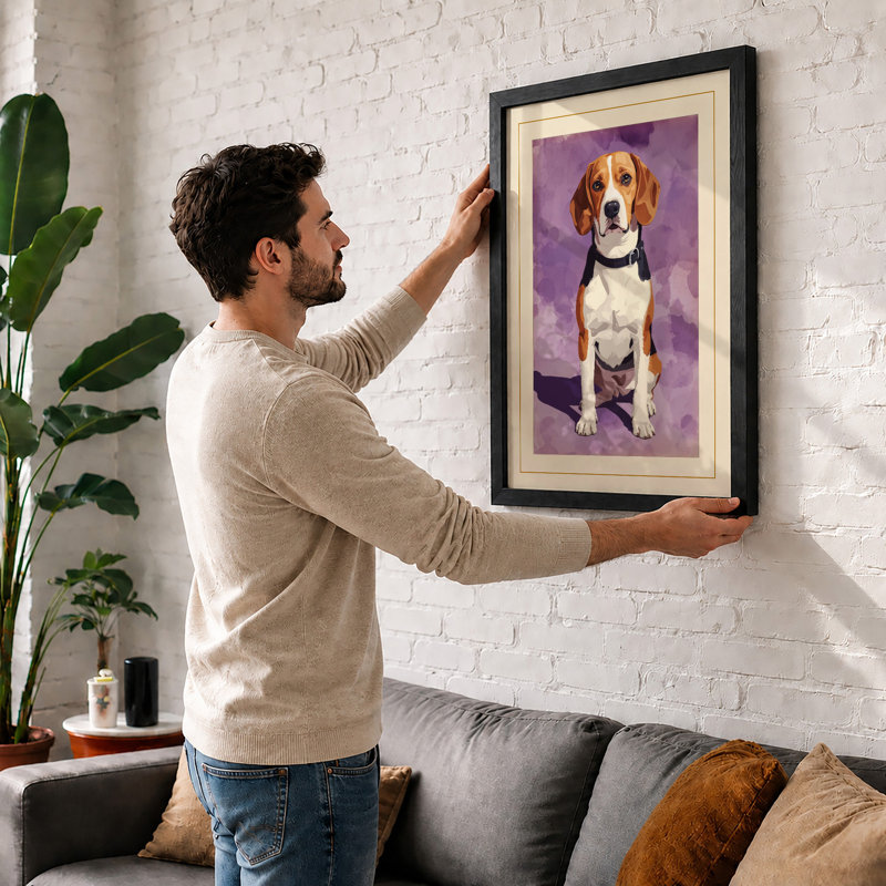 Beagle Portrait Modern - Framed Print, A3 - 42.0 x 29.7 cm, Walnut