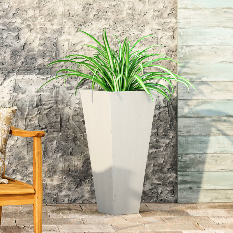 Jardinière extérieure blanche matte de 13,39 po x H 28,5 po - Pierre coulée fuselée, pour la cour arrière de 28,9 po, rehausse le patio