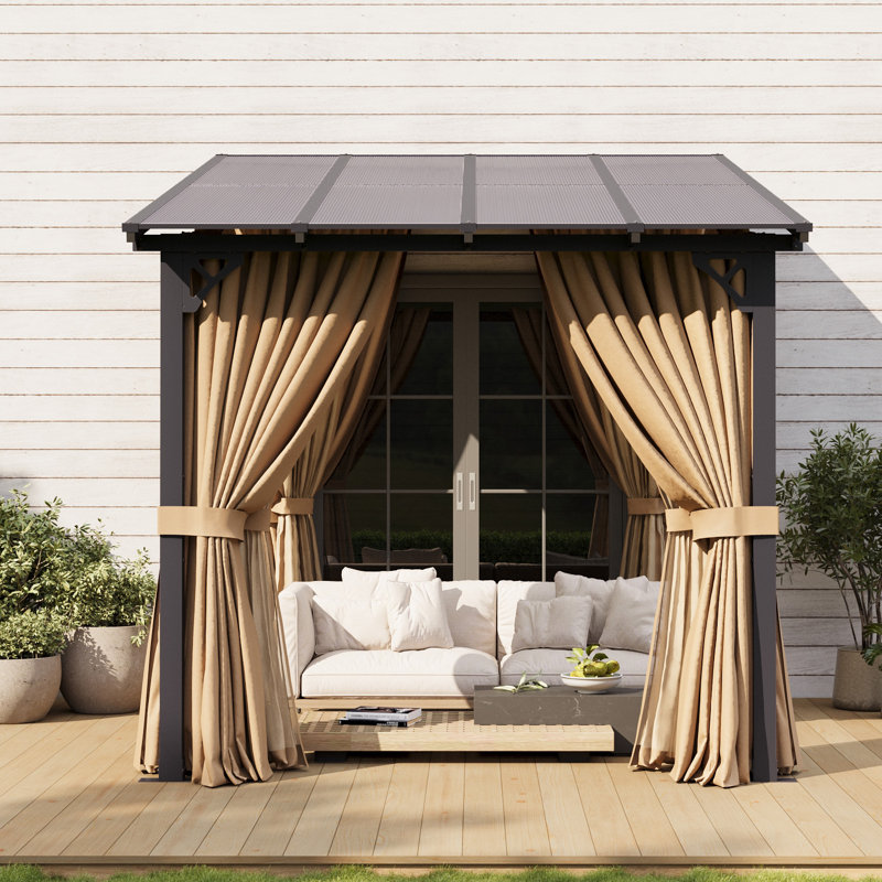 Pergola d'extérieur 8 pi x 10 pi avec rideaux en polycarbonate mural toutes saisons, 8 Ft. W x 10 Ft. D
