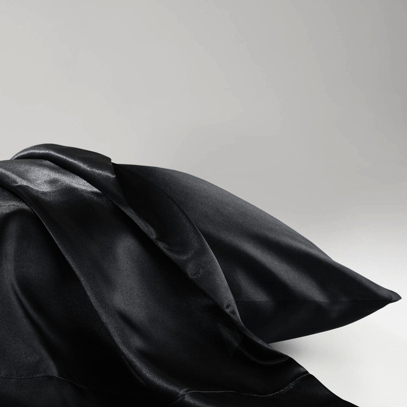 Drap de luxe divisé 7 pièces en satin 100% satin noir, texture douce et lisse, 1 plat, 2 ajustés, 4 taies d'oreiller froissées, doux,