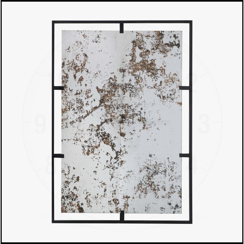 Miroir mural rectangulaire antique avec cadre en métal noir, idéal pour la décoration murale de la chambre à coucher, du salon et du vestibule.