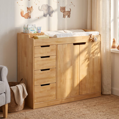 Table à langer en bois massif avec 4 tiroirs, armoire et commode pour chambre d'enfant