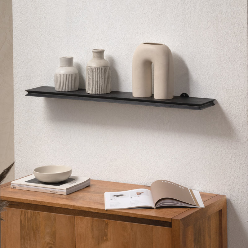Rickea Solid Wood Wall Mounted Shelf, Black, 2.5 cm H x 91.5 cm W x 15.25 cm D
