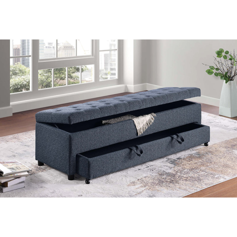 Cadre contemporain en bois massif gris avec tiroir sous le siège et couvercle supérieur, H 60 po x 19 po x 19 po, Bleu