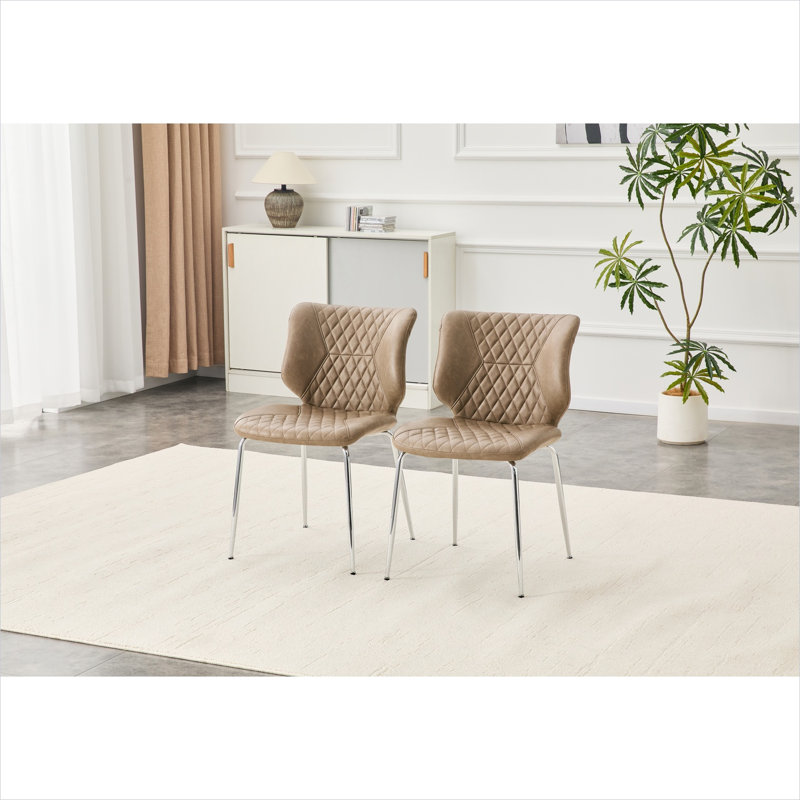 Ensemble de 2 chaises d'appoint en beige doux avec cuir ciré à l'huile, dossier haut Mid-Century et pieds en métal