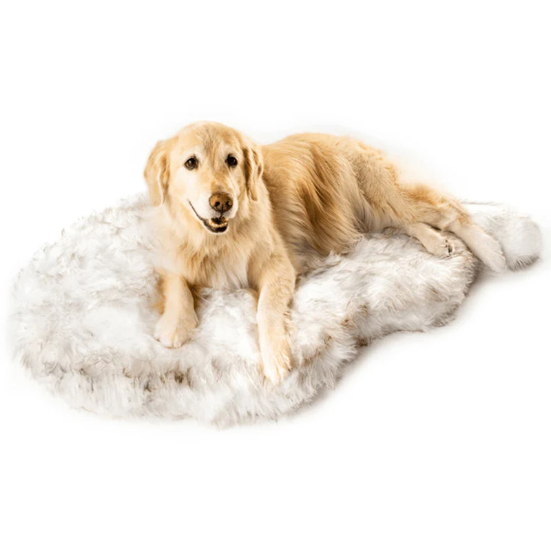 Small White Faux Fur Orthopedic Dog Bed with Memory Foam