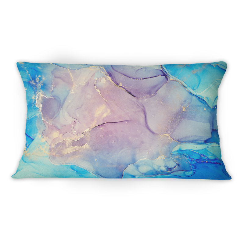 Coussin décoratif bleu et rose Marble Ink Clouds II - imprimé moderne 12 po x 20 po