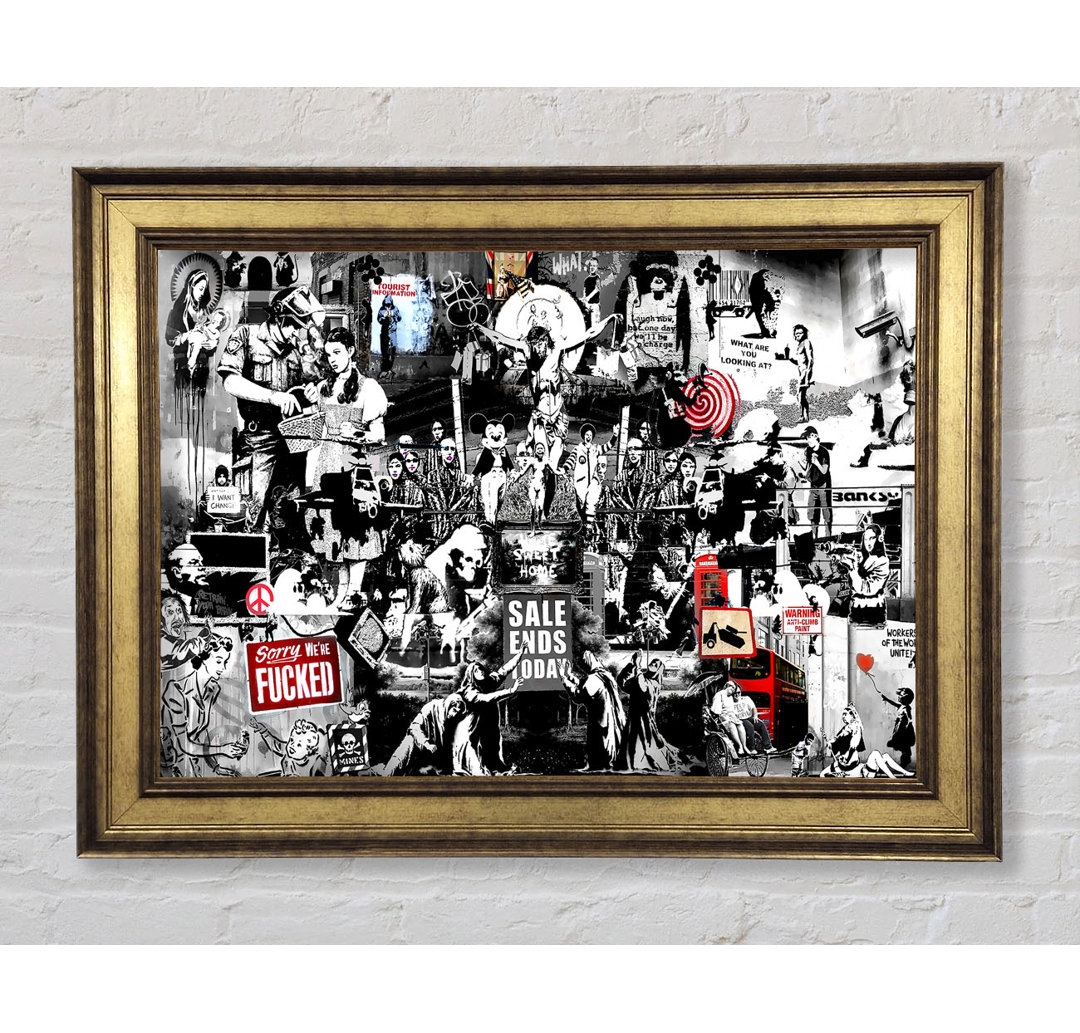 Banksy Collage 1 B N W - Druck