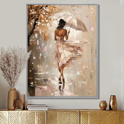 Umbrella Woman Walking Under The Rain - Fashion Woman Canvas Print