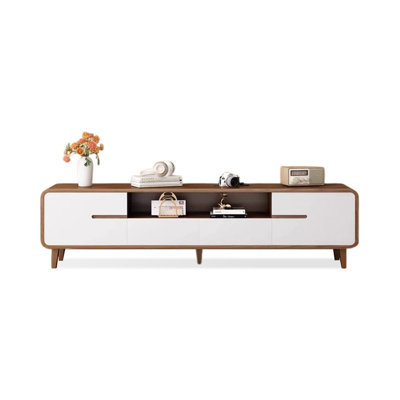 Meuble télé moderne en bois manufacturé blanc noyer, 17.72"H x 70.87"L x 11.81"W, Noyer/blanc
