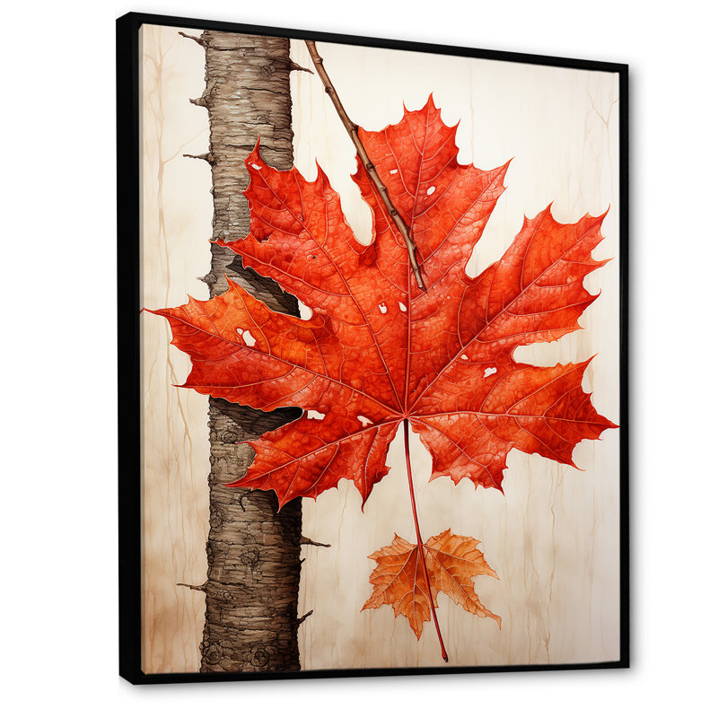 «Maples Mark Autumn Red II» sur toile, H 44 po x l 34 po x P 1,5 po, Cadre flottant noir