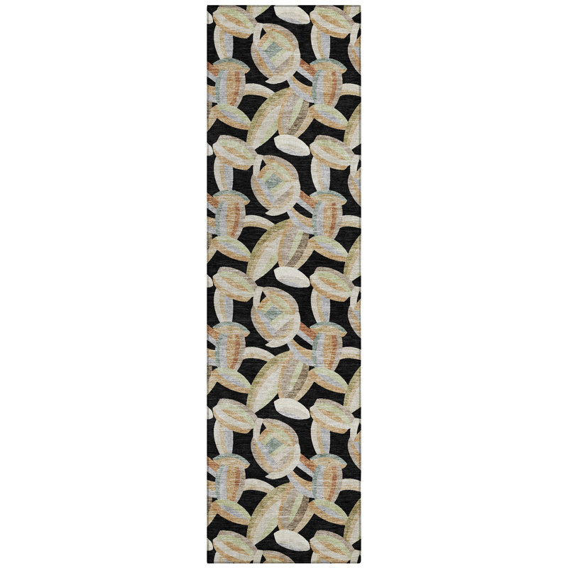 Machine Washable Indoor/Outdoor Chantille ACN2454 Casual Rug, 2'3" x 7'6" Runner, Black