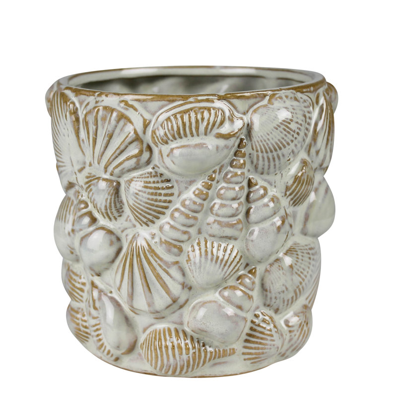 Shell Cachepot, Ceramic - 4”, 6" H x 5.5" W x 5.5" D