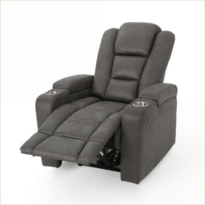 Fauteuils inclinables inclinables de 33 po de largeur avec rangement pour accoudoirs, USB, porte-gobelets | Contemporain | Microfibre gris ardoise