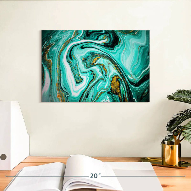 Avery Teal Marble Abstract, 8" H x 12" W