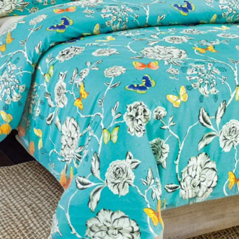 Butterfly Wonderland Cotton Floral Duvet Cover, California King