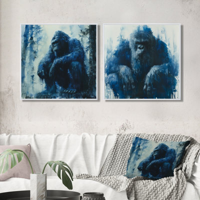 Bleu et noir légendaire chef d'hiver Bigfoot I - art mural Bigfoot - décoration murale moderne 2 pièces