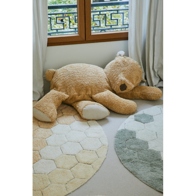 Washable Round Rug Honeycomb Golden