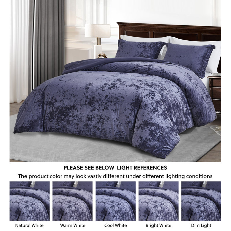 Lux Distressed Velvet Reversible Comforter Set, Queen Comforter + 2 Standard Shams, Black