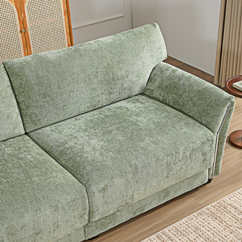 Canapé modulaire modulaire avec chargeur USB et chargeur de type C avec repose-pieds, Chenille verte