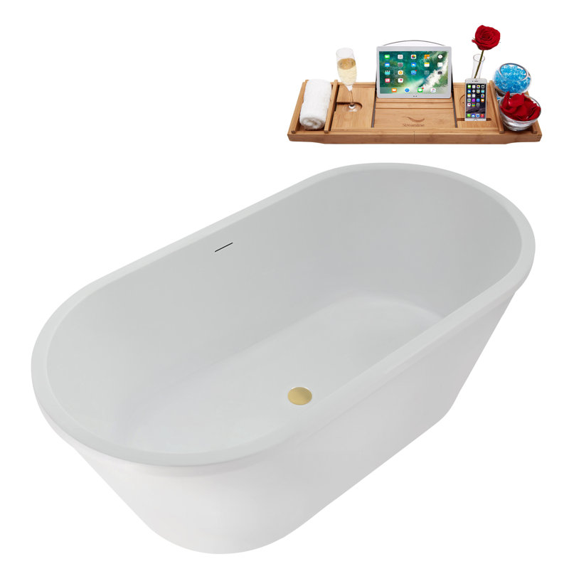 Baignoire autoportante et plateau 60 "avec drain interne 60" Streamline, Laiton brossé