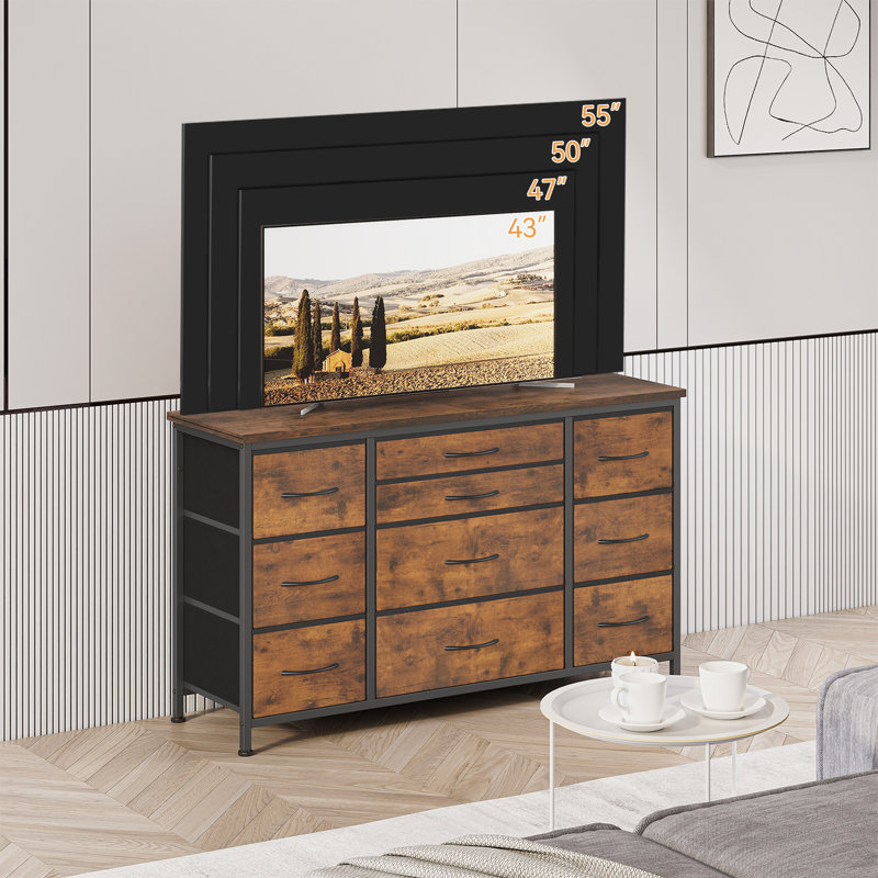 Commode à 10 tiroirs et meuble télé pour téléviseur de 55 po ou moins, commode en tissu de 47 po de largeur
