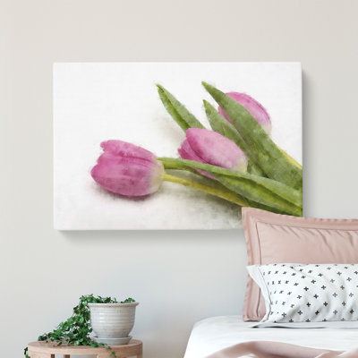 Lilac Tulip Flowers Painting - Wrapped Canvas