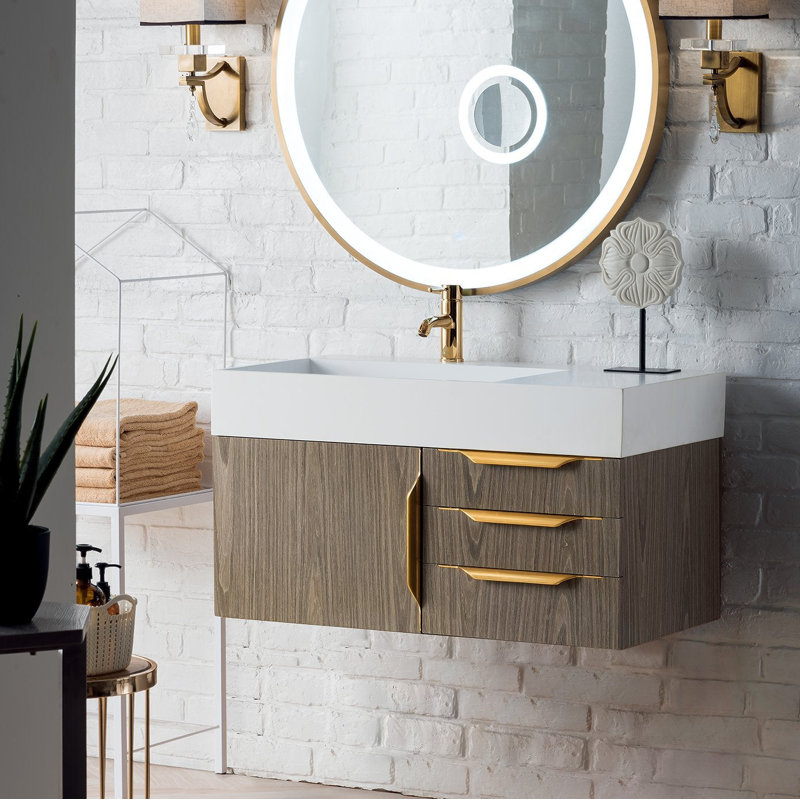 Mercer Island 36'' W Single Vanity, Radiant Gold, Glossy White, Ash Gray