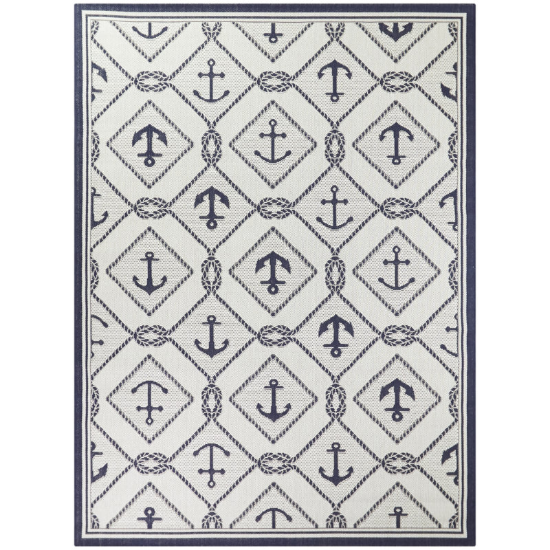 Tapis intérieur / extérieur bleu marine Mcrae, Rectangle de 5 pi x 8 pi