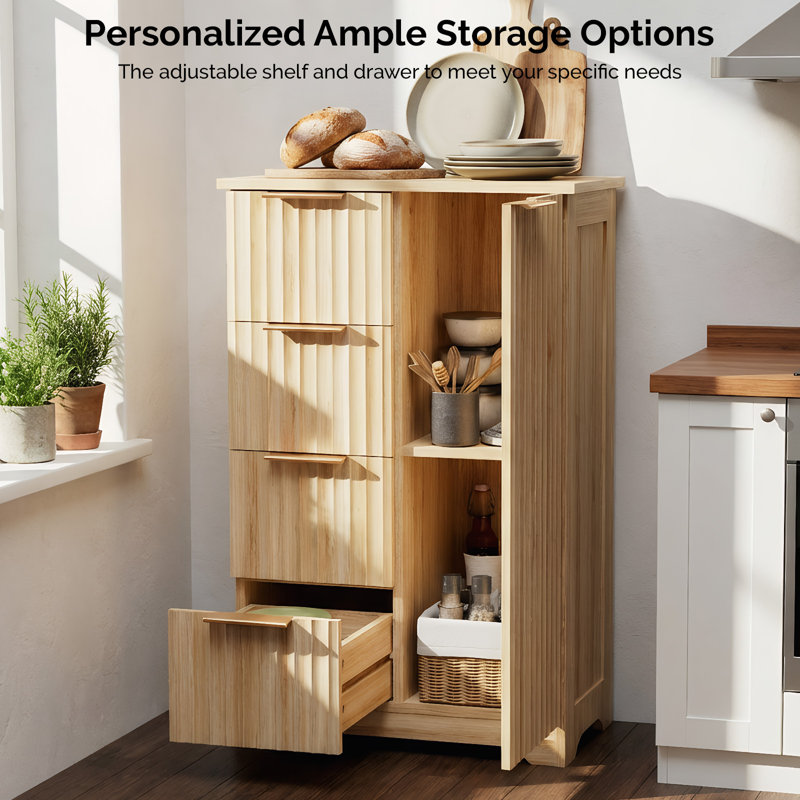 Grille Sideboard With 1- Door And 4-Drawer, Brown