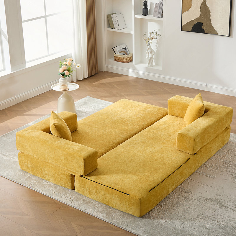 Canapé-lit pliant avec coussins Chenille, Jaune